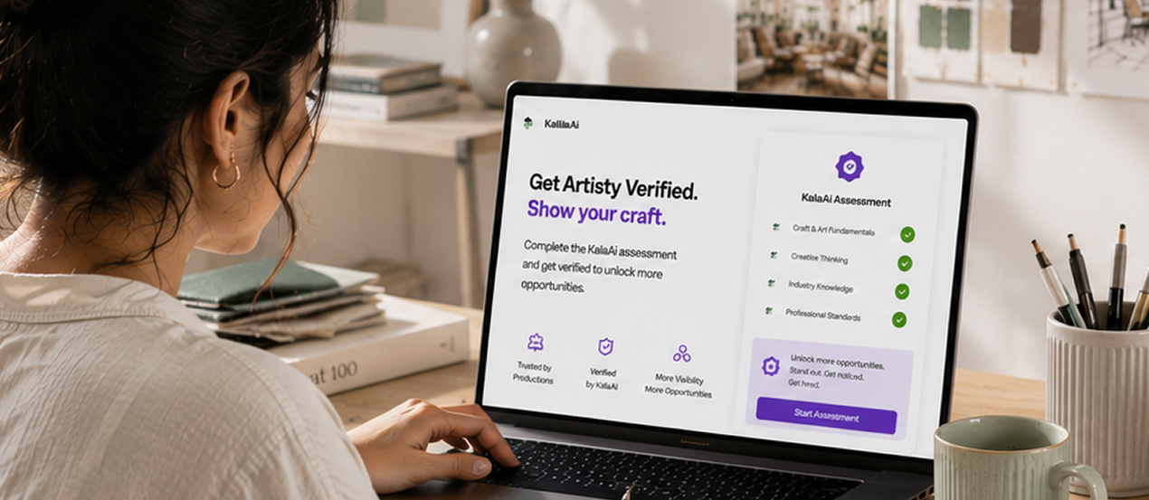 Production designer completing Artisty verification assessment