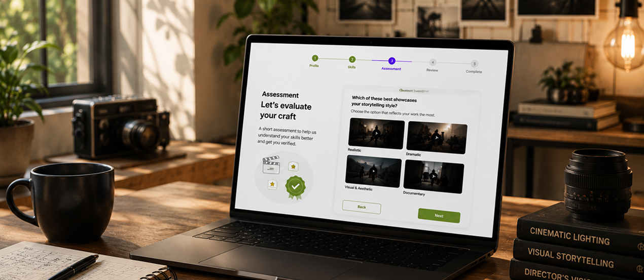Camera professional completing Artisty verification assessment