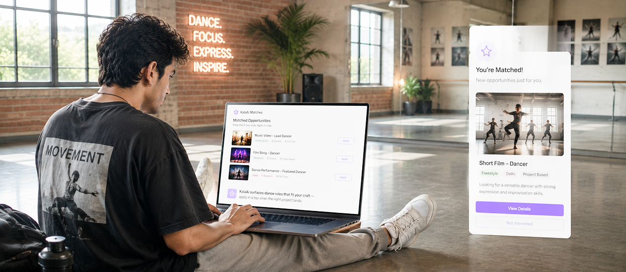 Dancer matched to a role on Artisty