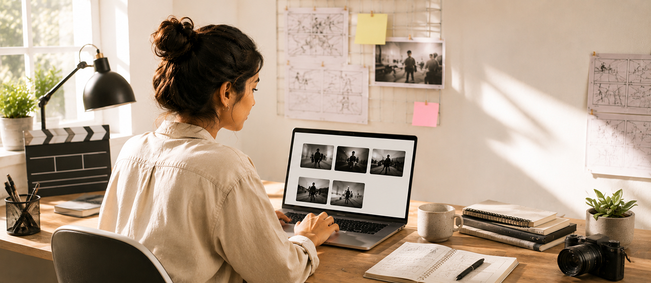 Director building a portfolio on laptop