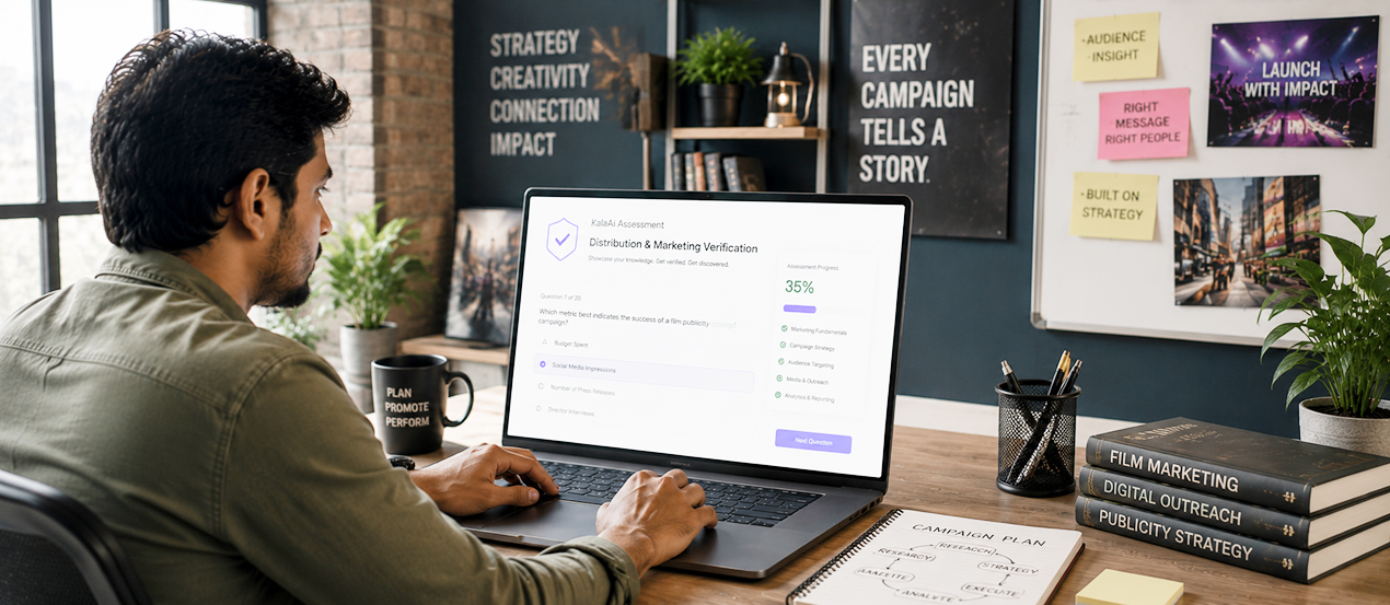 Marketing professional completing Artisty verification assessment