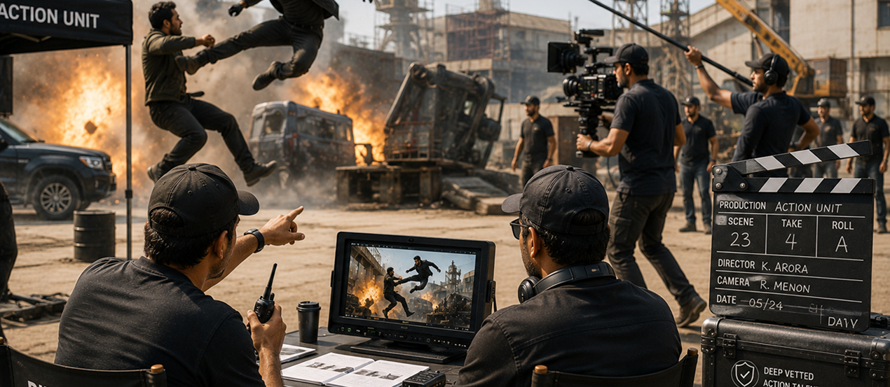 Action team on set after hiring talent