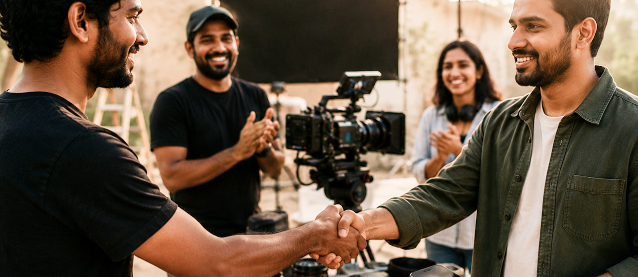 Camera crew on set after hiring talent