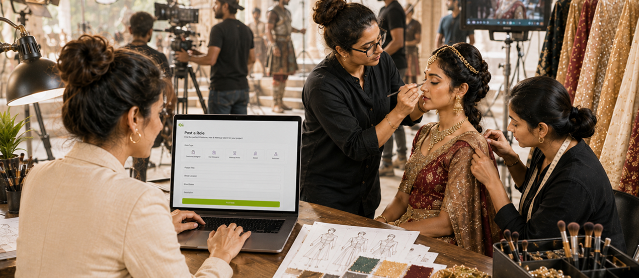 Costume and makeup team on set after hiring talent