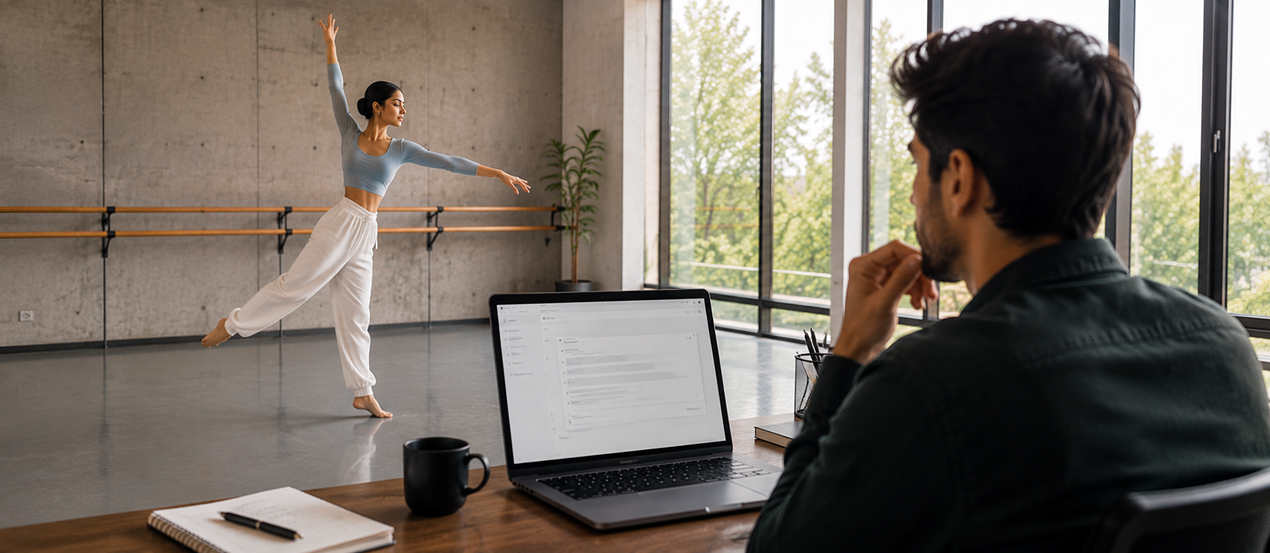Production posting a dance role brief on laptop