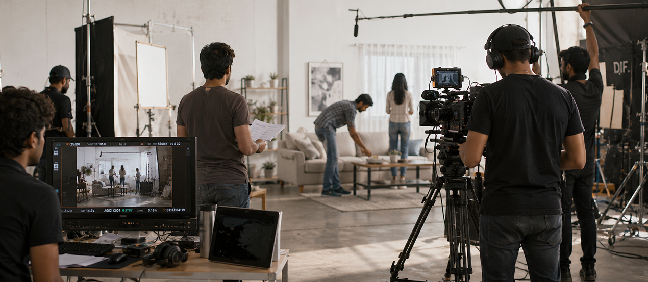 Direction team on set after hiring talent