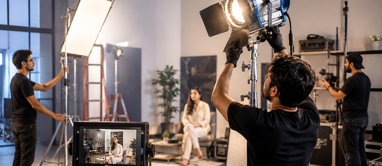 Lighting crew on set after hiring talent