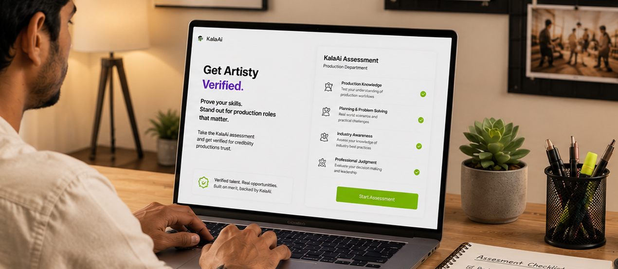 Production professional completing Artisty verification assessment