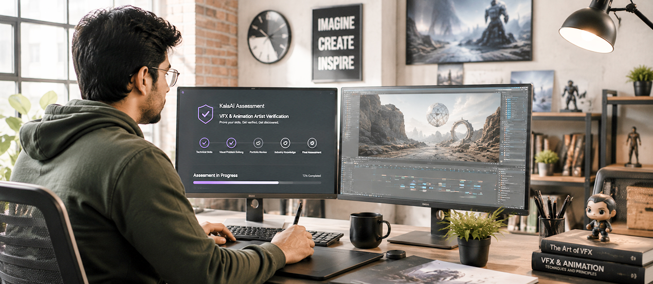 VFX artist completing Artisty verification assessment